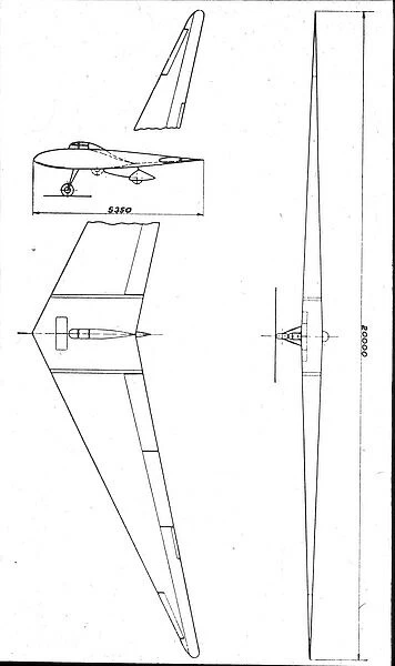 Horten HIII glider three-view drawing