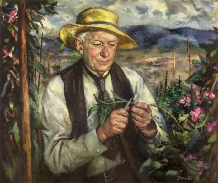 Framed Print : Horticulturist Burbank Date: 1950 Framed Print : Horticulturist Burbank Date: 1950