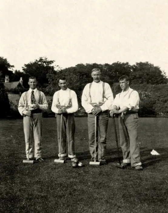 Framed Print : Four hospital patients ready for croquet Framed Print : Four hospital patients ready for croquet