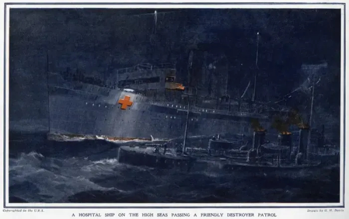 Framed Print : Hospital ship passing destroyer patrol, WWI Framed Print : Hospital ship passing destroyer patrol, WWI