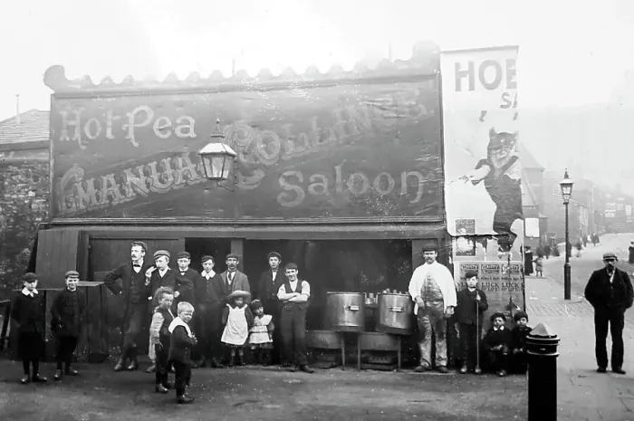 Framed Print : Hot Peas Saloon, Cattle Market, Burnley, early 1900s Framed Print : Hot Peas Saloon, Cattle Market, Burnley, early 1900s