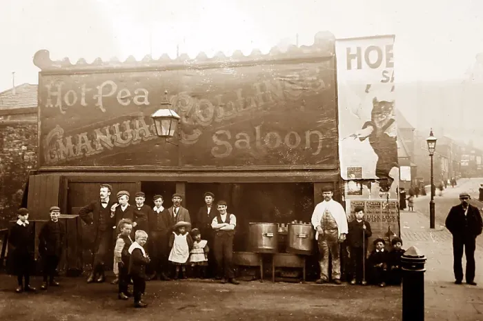 Framed Print : Hot Peas Saloon, Cattle Market, Burnley, early 1900s Framed Print : Hot Peas Saloon, Cattle Market, Burnley, early 1900s