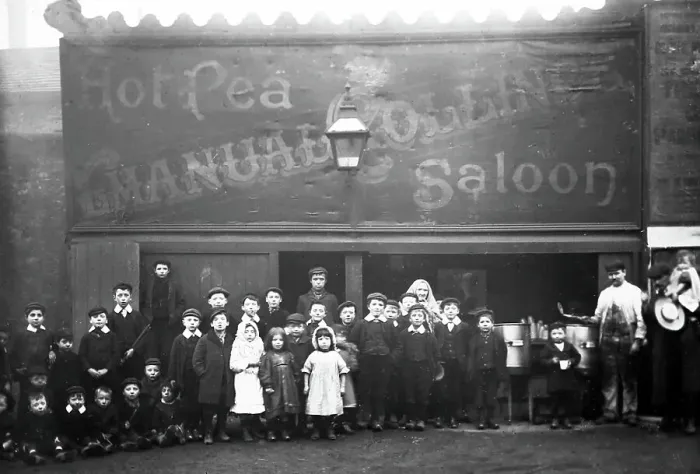 Framed Print : Hot Peas Saloon, Cattle Market, Burnley, early 1900s Framed Print : Hot Peas Saloon, Cattle Market, Burnley, early 1900s