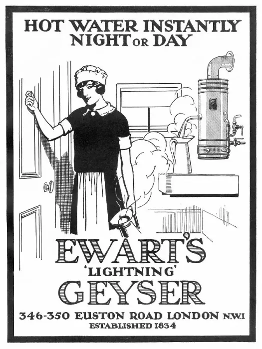 Framed Print : Hot water instantly night and day. Date: 1926 Framed Print : Hot water instantly night and day. Date: 1926