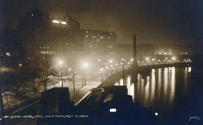 Framed Print : Hotel Cecil and Embankment, London - at night Framed Print : Hotel Cecil and Embankment, London - at night