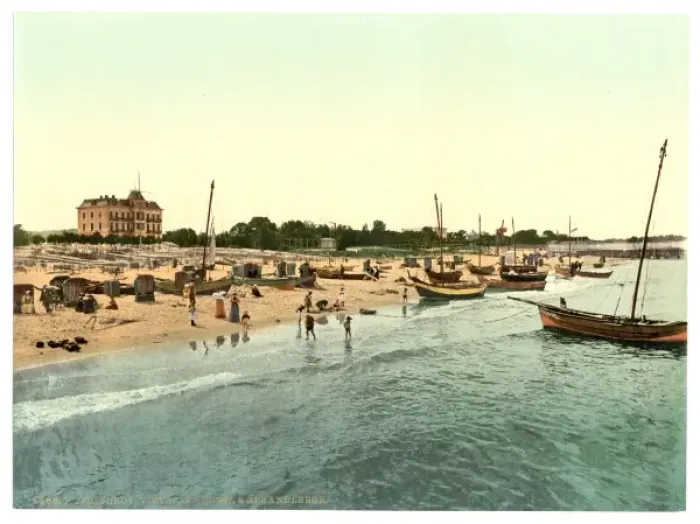 Framed Print : Hotel Victoria andd beach, Misdroy, Pommeraina, Germany (i Framed Print : Hotel Victoria andd beach, Misdroy, Pommeraina, Germany (i