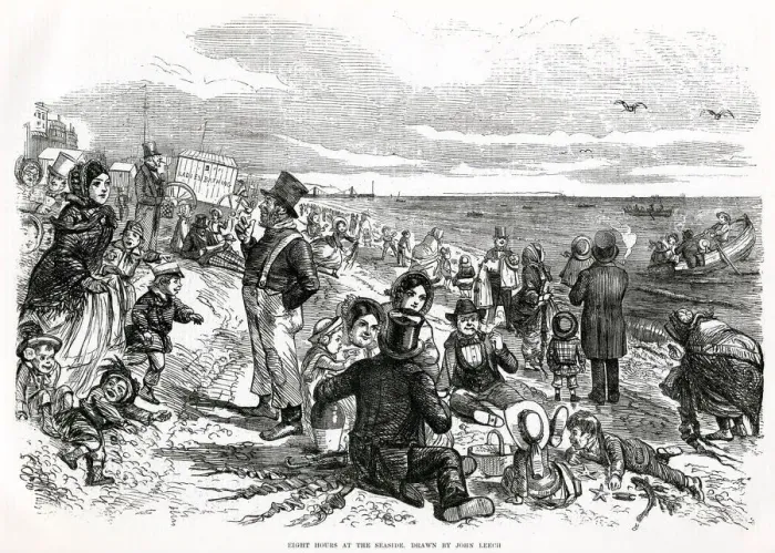 Framed Print : Eight hours at the beach by John Leech 1875 Framed Print : Eight hours at the beach by John Leech 1875