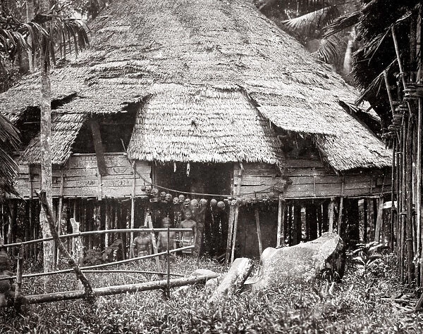 House belonging to headhunting tribe with skulls