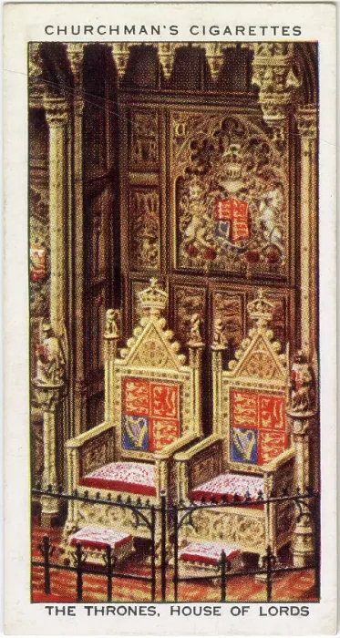 Framed Print : HOUSE OF LORDS The Thrones, under an elaborately panelled and tabernacled canopy - a new chair is made for each successive monarch Date: 1850 Framed Print : HOUSE OF LORDS The Thrones, under an elaborately panelled and tabernacled canopy - a new chair is made for each successive monarch Date: 1850