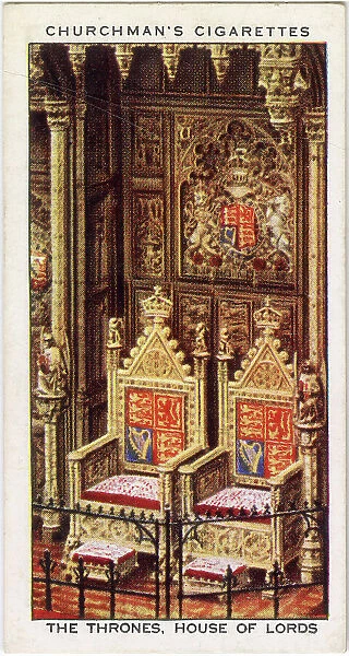 HOUSE OF LORDS The Thrones, under an elaborately panelled and tabernacled canopy - a new chair is made for each successive monarch Date: 1850