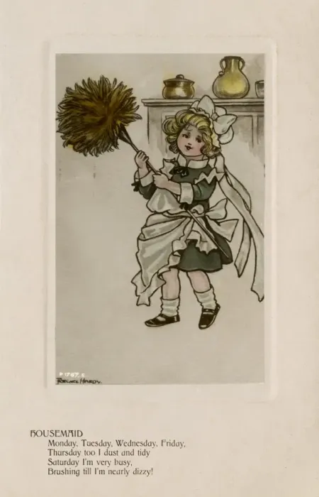 Framed Print : Housemaid. Young girl with a mop dressed in the housemaids clothes Framed Print : Housemaid. Young girl with a mop dressed in the housemaids clothes