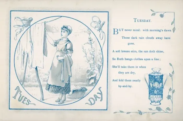 Framed Print : Housemaid hangs the washing out (Tuesday) Framed Print : Housemaid hangs the washing out (Tuesday)