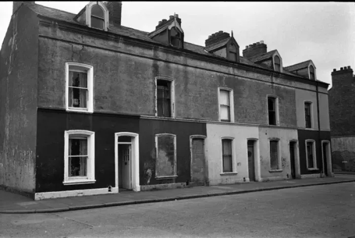 Framed Print : Houses damaged in a riot, Belfast, Northern Ireland Framed Print : Houses damaged in a riot, Belfast, Northern Ireland