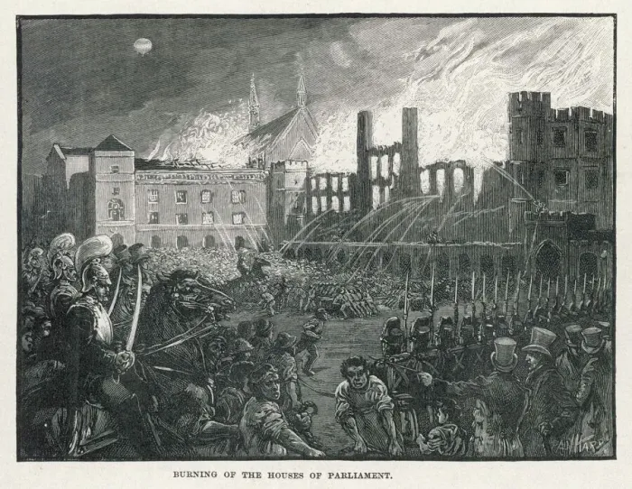 Framed Print : Houses of Parliament destroyed by fire Framed Print : Houses of Parliament destroyed by fire
