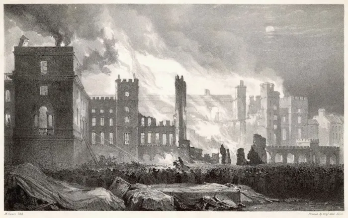 Framed Print : Houses of Parliament destroyed by fire Framed Print : Houses of Parliament destroyed by fire