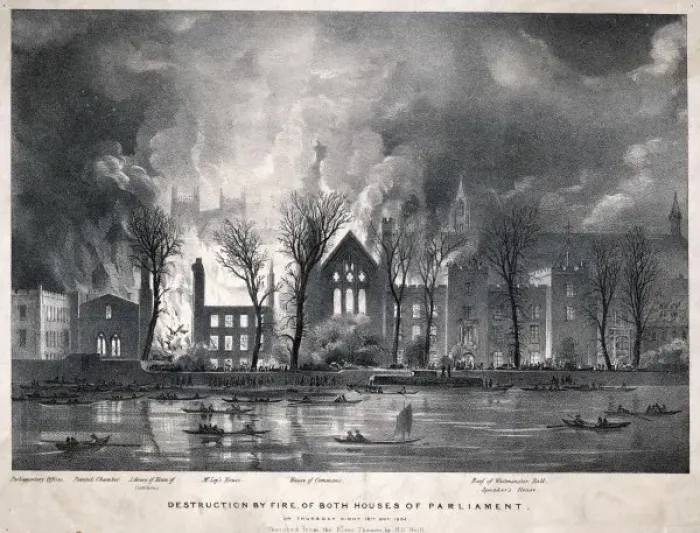 Framed Print : Houses of Parliament destroyed by fire Framed Print : Houses of Parliament destroyed by fire