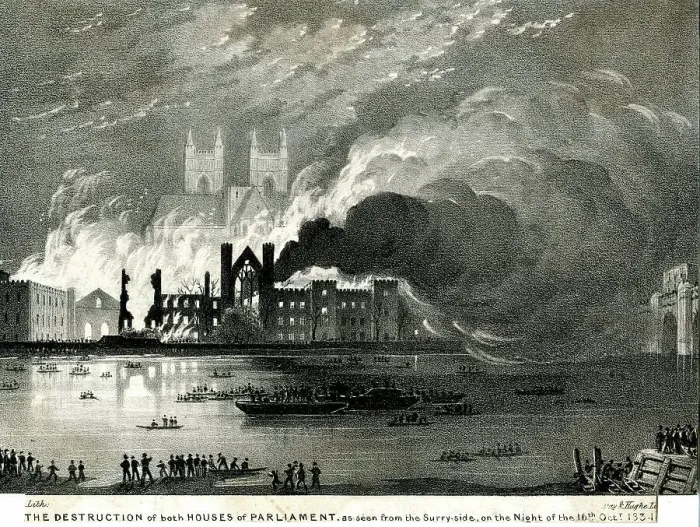 Framed Print : Houses of Parliament in London destroyed by fire Framed Print : Houses of Parliament in London destroyed by fire