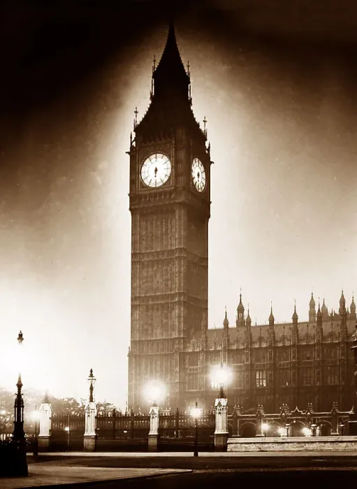 Framed Print : Houses of Parliament at night, London, early 1900s Framed Print : Houses of Parliament at night, London, early 1900s