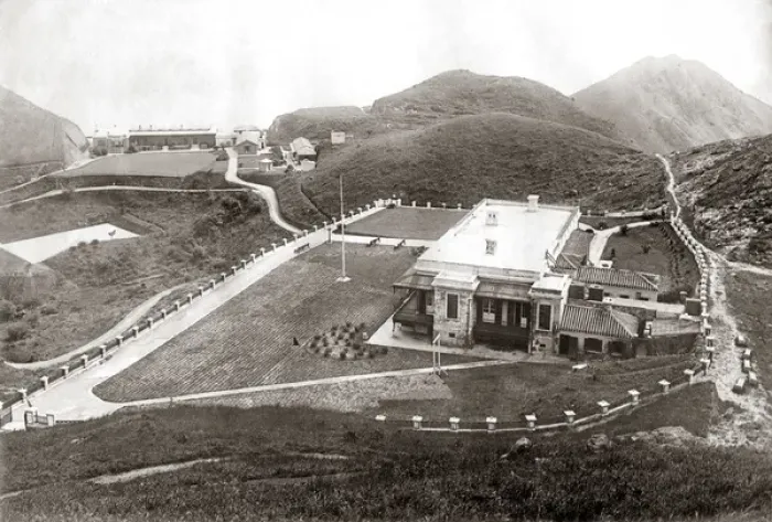 Framed Print : Houses on the Peak, Hong Kong, c1880s Framed Print : Houses on the Peak, Hong Kong, c1880s