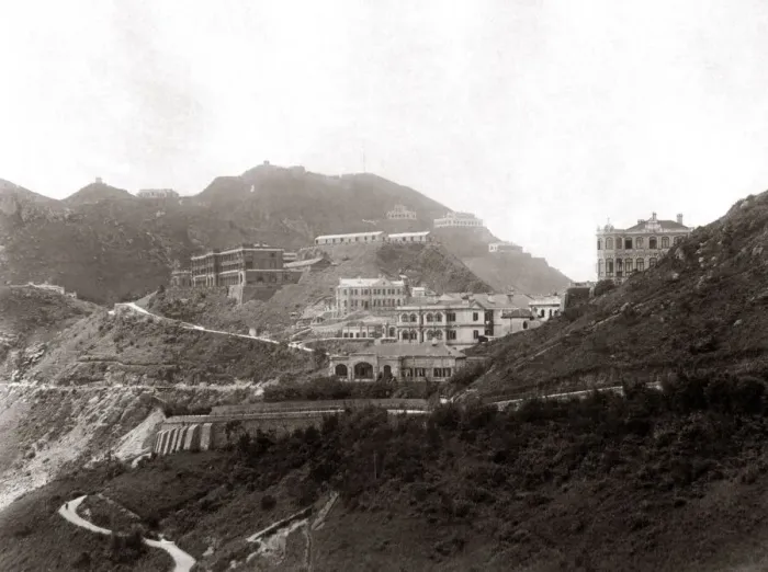 Framed Print : Houses on the Peak, Hong Kong, circa 1890s. Date: circa 1890s Framed Print : Houses on the Peak, Hong Kong, circa 1890s. Date: circa 1890s