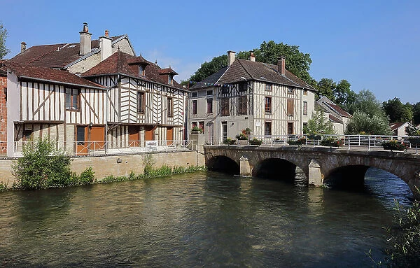 Houses and river, Essoyes, Aube, France