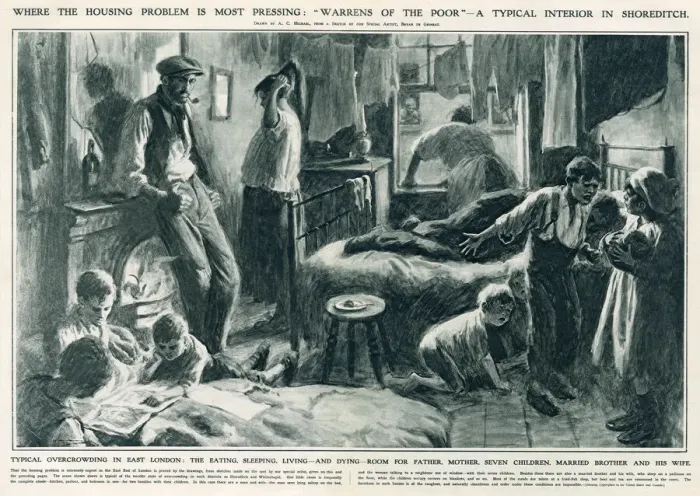Framed Print : Housing problems in the East End of London with typical large families living in one room Framed Print : Housing problems in the East End of London with typical large families living in one room