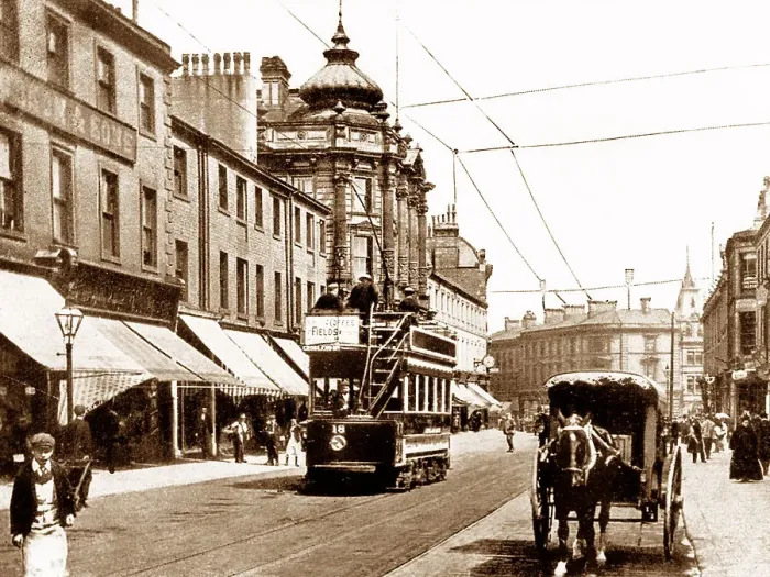 Framed Print : Huddersfield New Street early 1900s Framed Print : Huddersfield New Street early 1900s