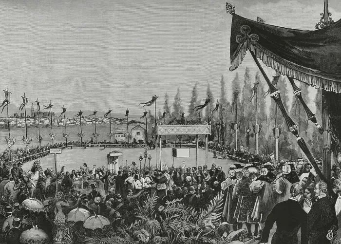 Framed Print : Huesca-Jaca line. Inauguration of the Canfranc railway Framed Print : Huesca-Jaca line. Inauguration of the Canfranc railway