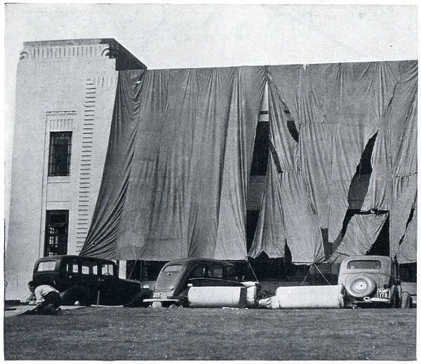 Huge blinds used to camouflage a factory, Sept 1939