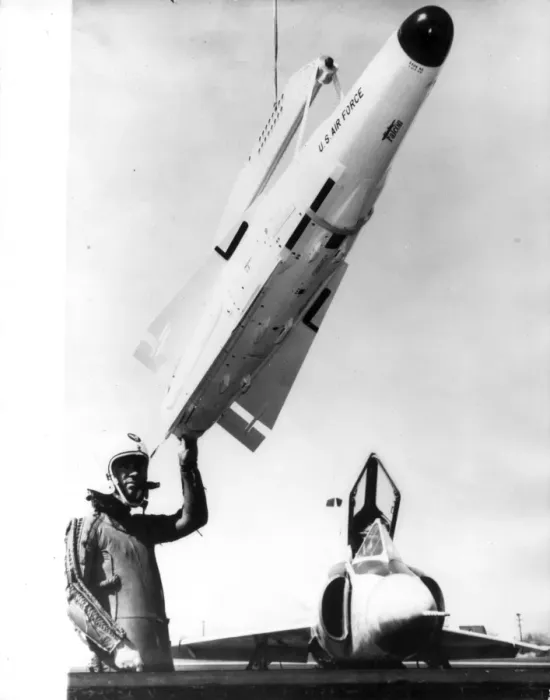 Framed Print : Hughes Falcon nuclear air-to-air missile with test pilot