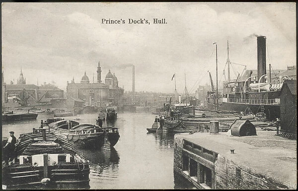 Hull Harbour. Barges and steamships in Prince's Docks, Hull