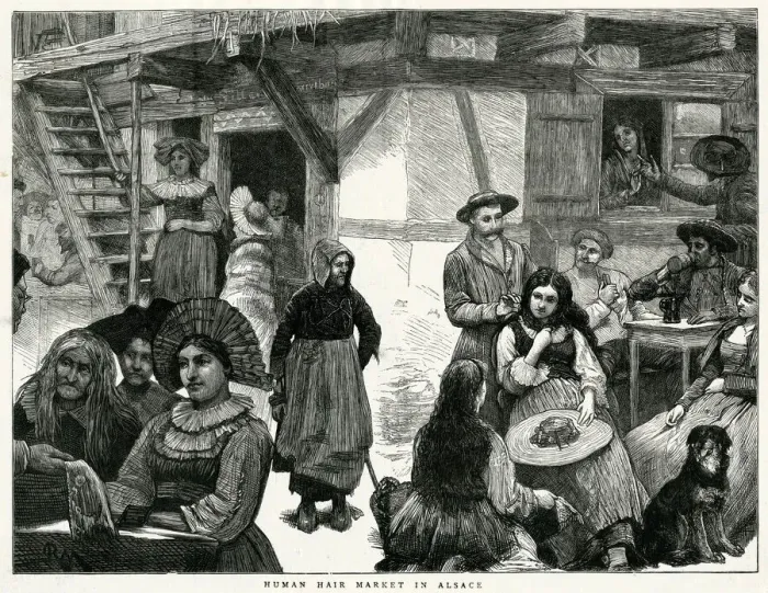 Framed Print : Human hair market in Alsace 1871 Framed Print : Human hair market in Alsace 1871