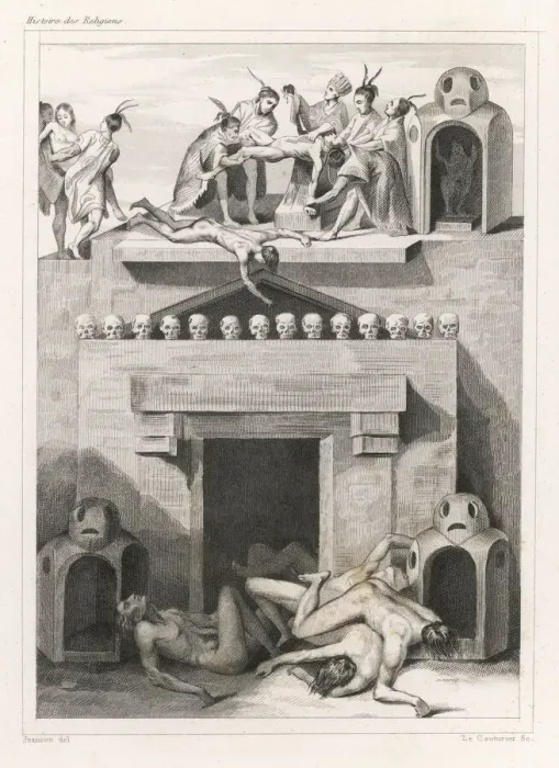 Framed Print : Human Sacrifices Thrown from Platform by Priests Framed Print : Human Sacrifices Thrown from Platform by Priests