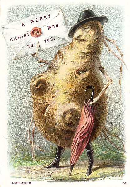 Humanised potato on a Christmas card