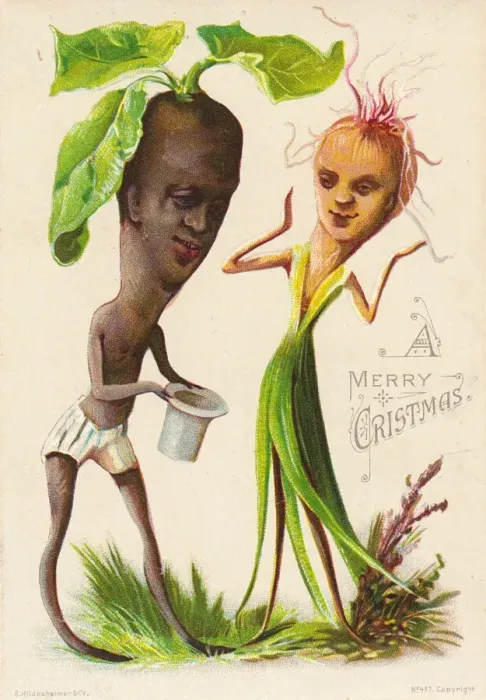 Framed Print : Humanised vegetable couple on a Christmas card Framed Print : Humanised vegetable couple on a Christmas card