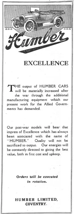 Framed Print : Humber Cars 1918 Framed Print : Humber Cars 1918