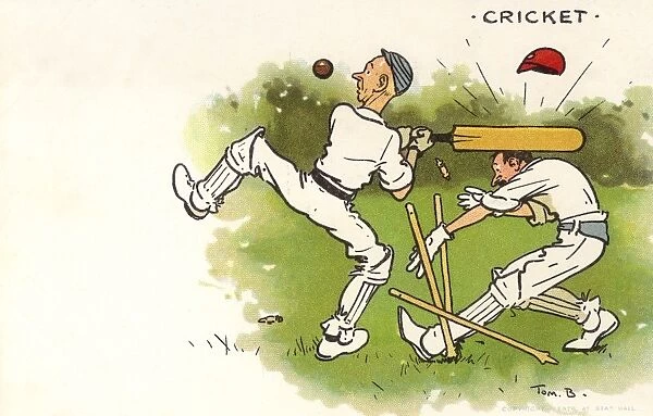 Humorous Cricket Postcard - Wicketkeeper struck