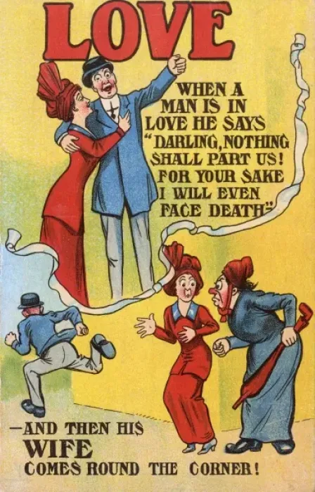 Framed Print : Humorous postcard - LOVE Framed Print : Humorous postcard - LOVE