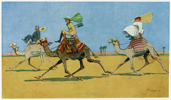 Humorous ride on a camel in Egypt