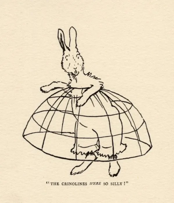 Framed Print : Humpty the rabbit trying on pantalettes and crinoline Framed Print : Humpty the rabbit trying on pantalettes and crinoline
