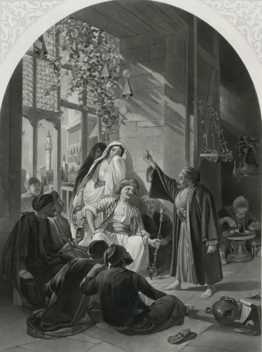 Framed Print : The hunchback story-teller of Damascus. Reciting in a Coffee Framed Print : The hunchback story-teller of Damascus. Reciting in a Coffee
