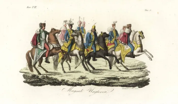 Framed Print : Hungarian lords in hussar uniforms, furs Framed Print : Hungarian lords in hussar uniforms, furs
