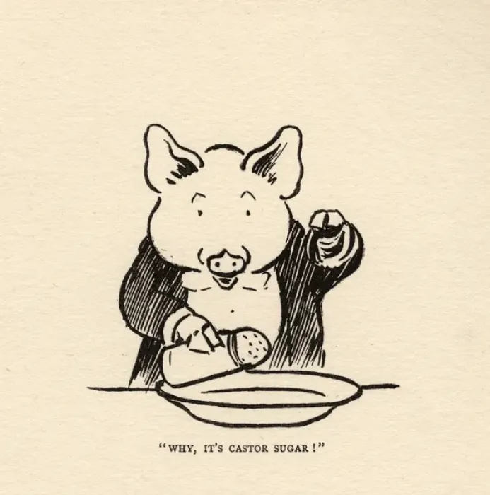 Framed Print : Hungry Peter the pig putting sugar in the soup Framed Print : Hungry Peter the pig putting sugar in the soup