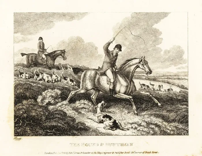 Framed Print : A hunter whips a foxhound Ringwood for barking Framed Print : A hunter whips a foxhound Ringwood for barking