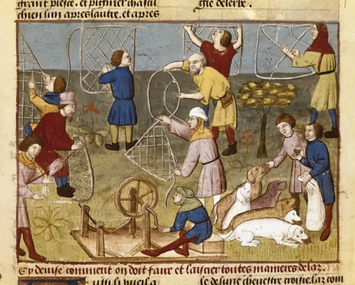 Framed Print : Hunting book (15th c. ). Making traps with ropes Framed Print : Hunting book (15th c. ). Making traps with ropes