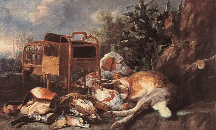 Framed Print : Hunting Still Life with a Dog Framed Print : Hunting Still Life with a Dog