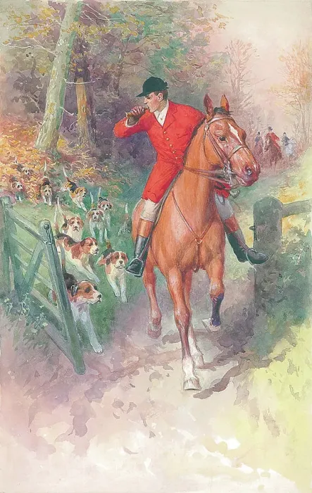 Framed Print : Hunting scene horses dogs Watercolour painting Framed Print : Hunting scene horses dogs Watercolour painting