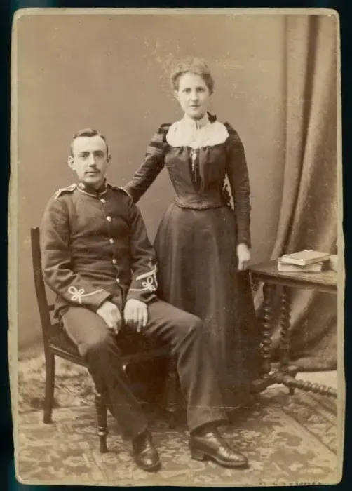 Framed Print : Husband / Soldier / Wife 19C Framed Print : Husband / Soldier / Wife 19C