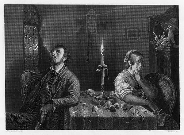 Husband & Wife. A young couple sitting at the table with their backs to