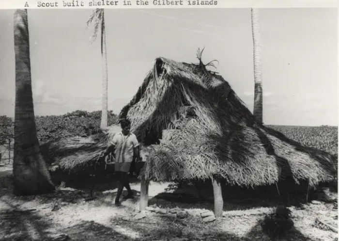 Framed Print : Hut built by scouts, Gilbert Islands, Pacific Framed Print : Hut built by scouts, Gilbert Islands, Pacific